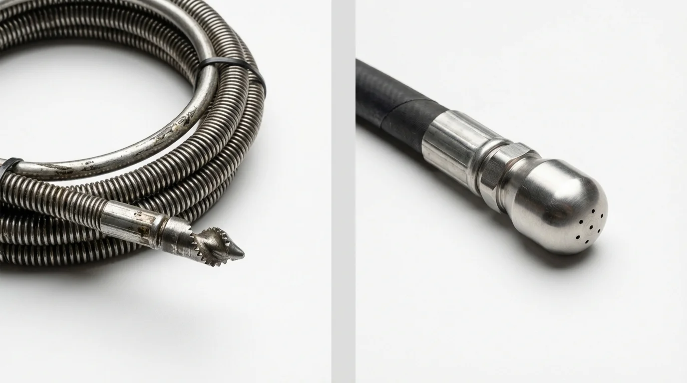 Drain snake cable and hydro jetting nozzle used for drain cleaning in Spotswood, NJ