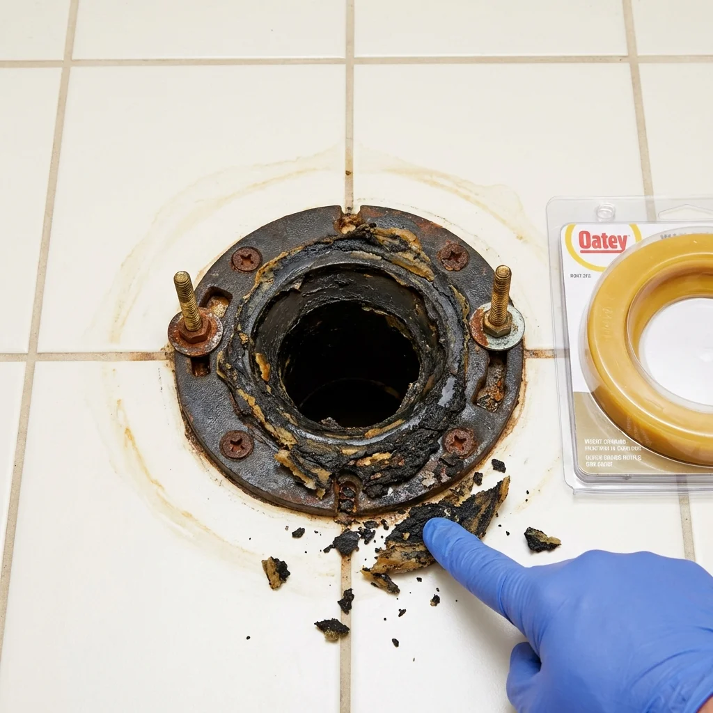 Failed wax ring showing water seepage at the base of a toilet in a Spotswood, NJ home