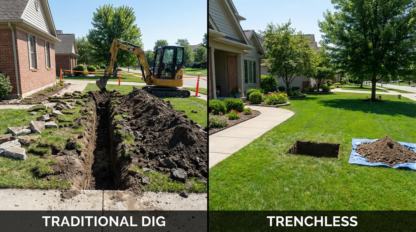 Trenchless sewer repair with minimal yard damage versus traditional excavation in Spotswood, NJ